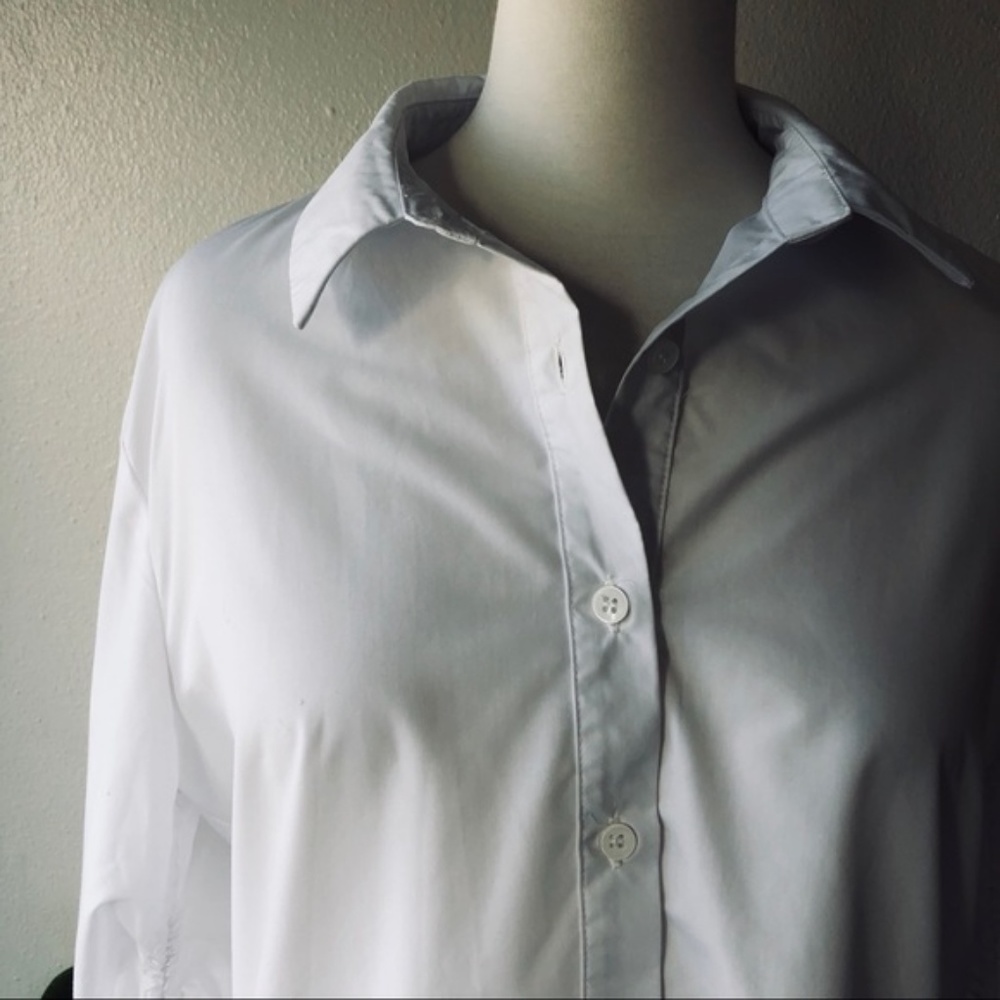 1 LEFT! Boyfriend White Button Up with Tie Sleeves - Picture 3 of 5
